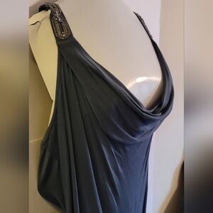 Velvet for Anthropologie Embellished Cowlneck Tank, Size Large, Blue-Grey